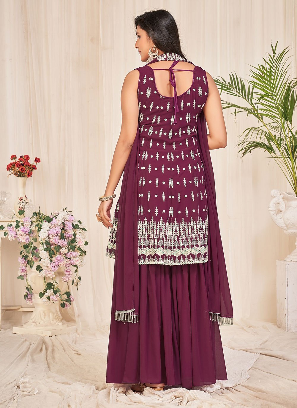 Salwar Suit Georgette Purple Embroidered Salwar Kameez