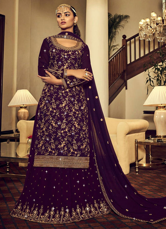 Lehenga Choli Georgette Purple Embroidered Lehenga Choli