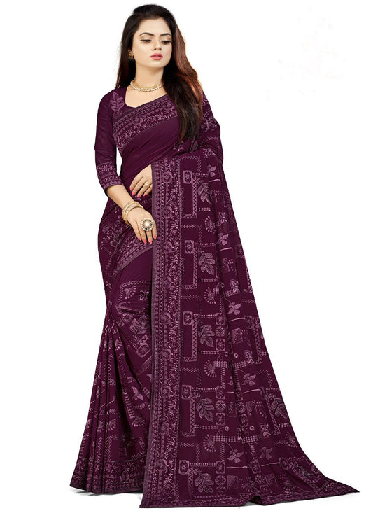 Trendy Saree Georgette Purple Embroidered Saree