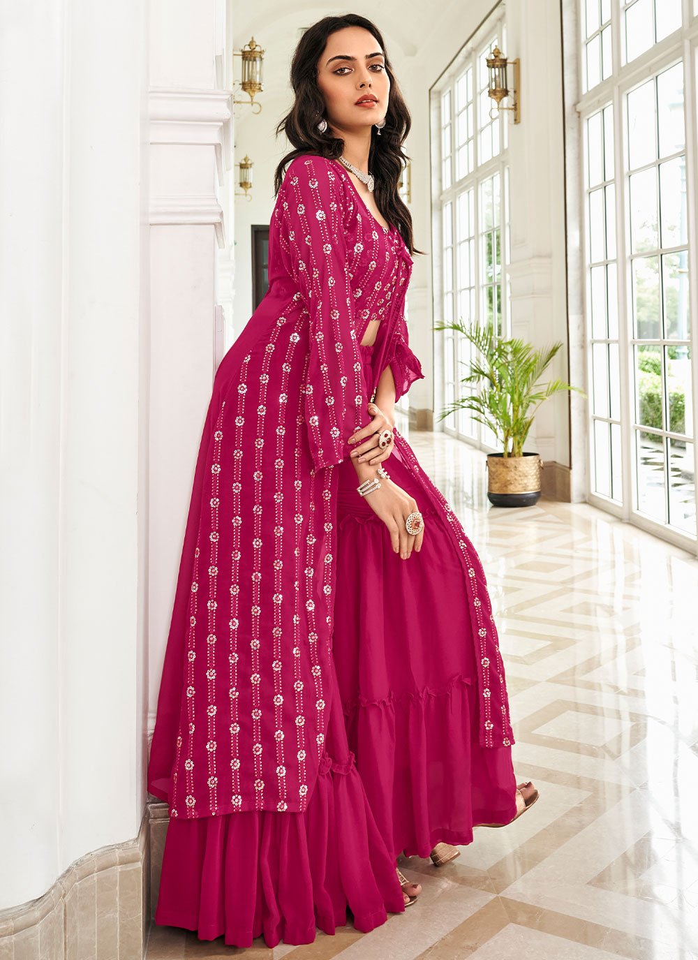 Salwar Suit Georgette Pink Embroidered Salwar Kameez