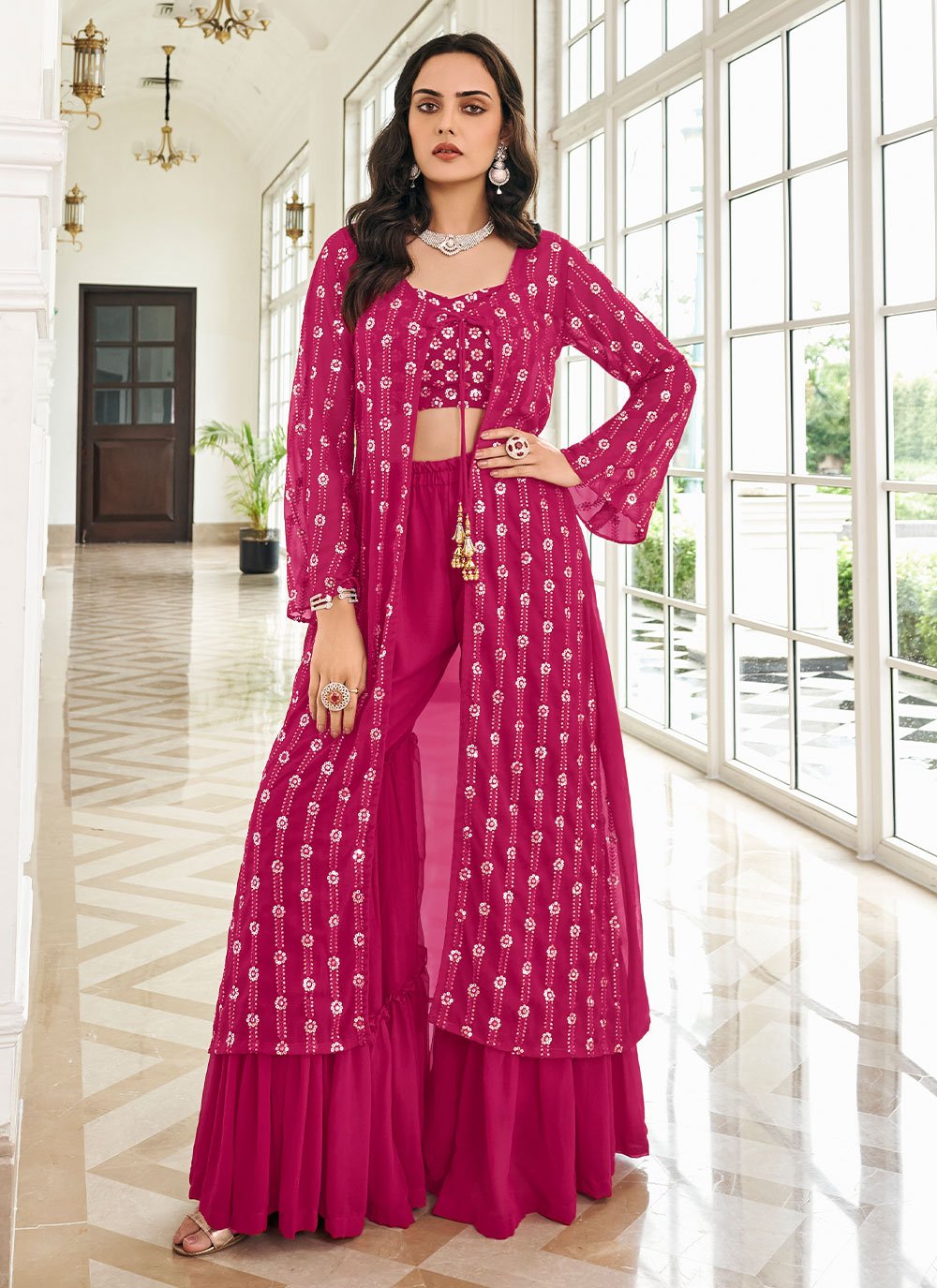 Salwar Suit Georgette Pink Embroidered Salwar Kameez