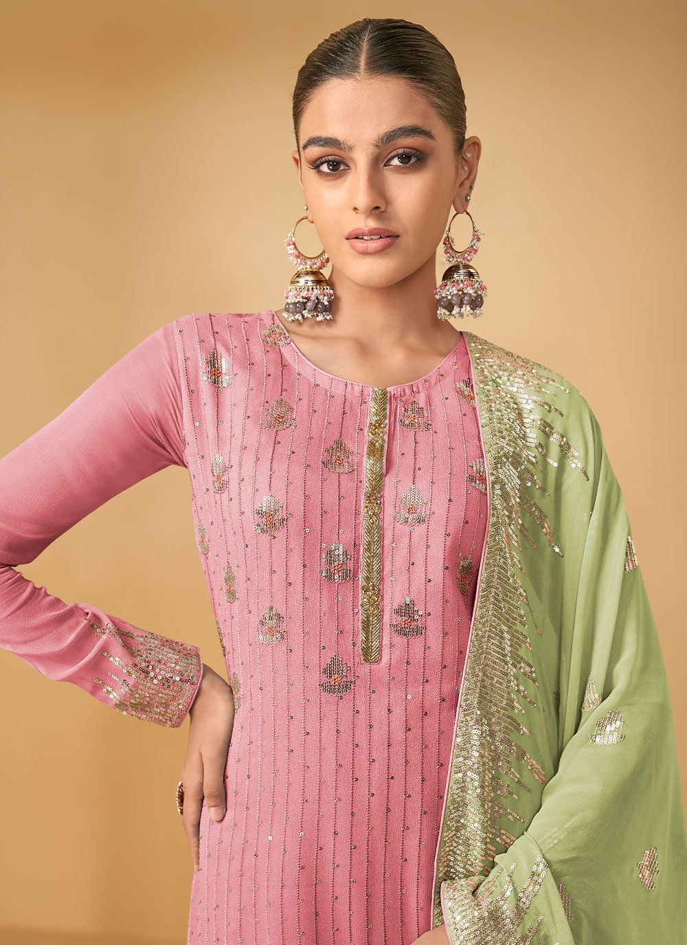 Salwar Suit Georgette Pink Embroidered Salwar Kameez