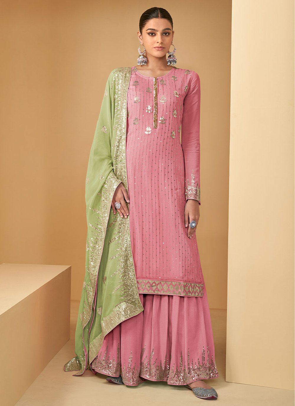 Salwar Suit Georgette Pink Embroidered Salwar Kameez