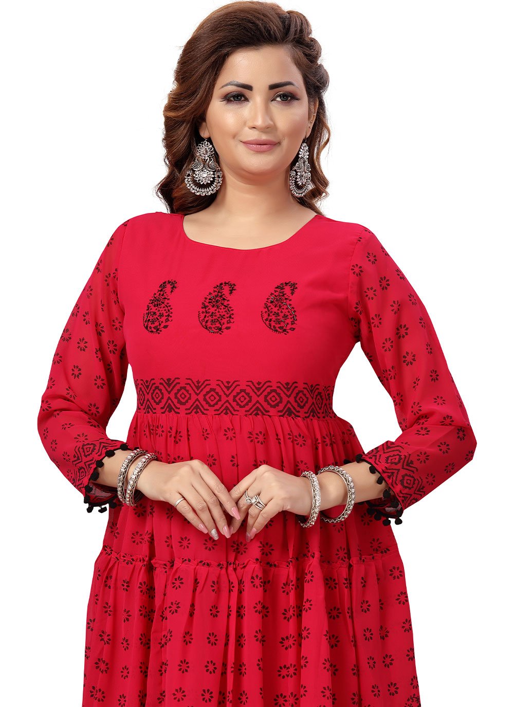 Casual Kurti Georgette Red Embroidered Kurtis