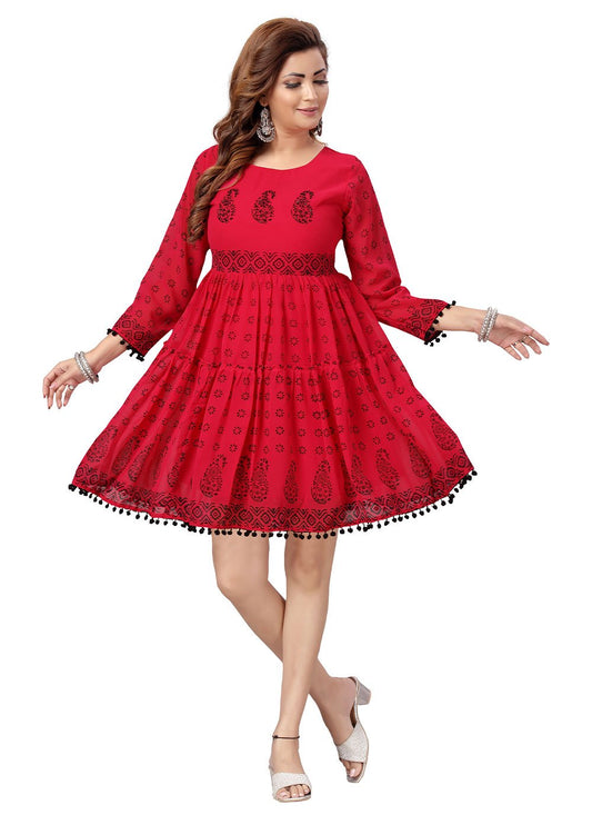 Casual Kurti Georgette Red Embroidered Kurtis