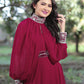 Gown Georgette Burgundy Buttons Gown