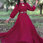 Gown Georgette Burgundy Buttons Gown