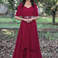 Gown Georgette Burgundy Buttons Gown