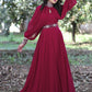 Gown Georgette Burgundy Buttons Gown