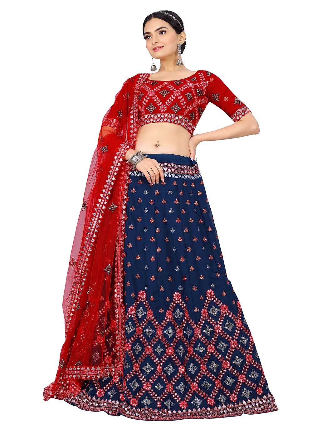 Lehenga Choli Georgette Blue Embroidered Lehenga Choli