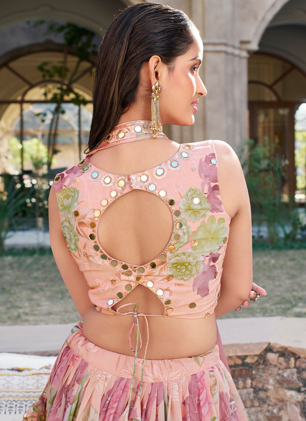 Lehenga Choli Georgette Peach Embroidered Lehenga Choli