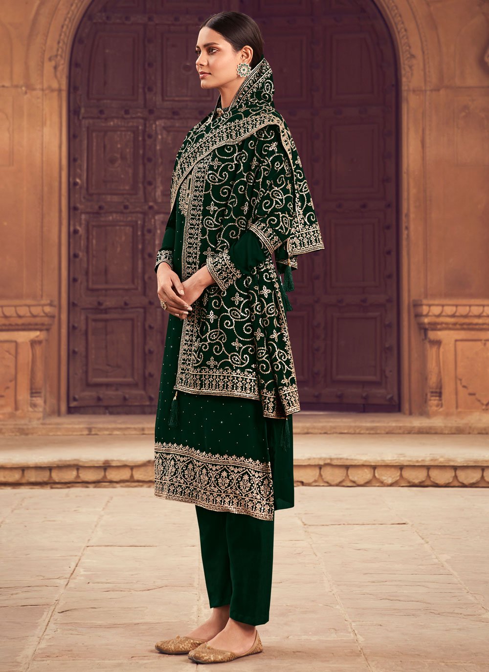 Salwar Suit Georgette Green Embroidered Salwar Kameez