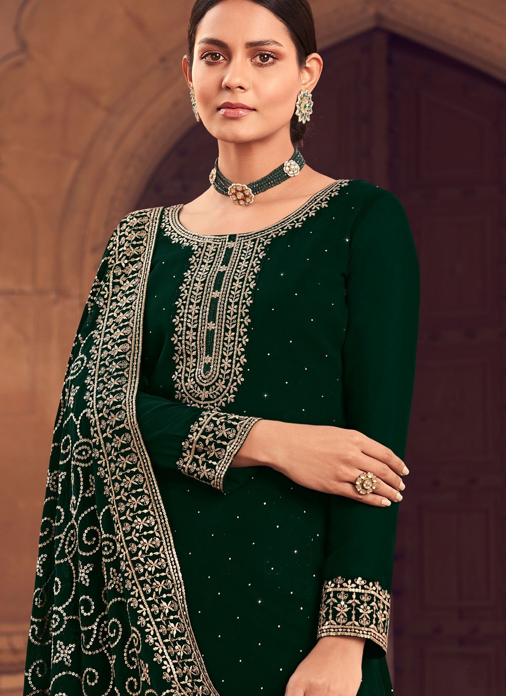 Salwar Suit Georgette Green Embroidered Salwar Kameez