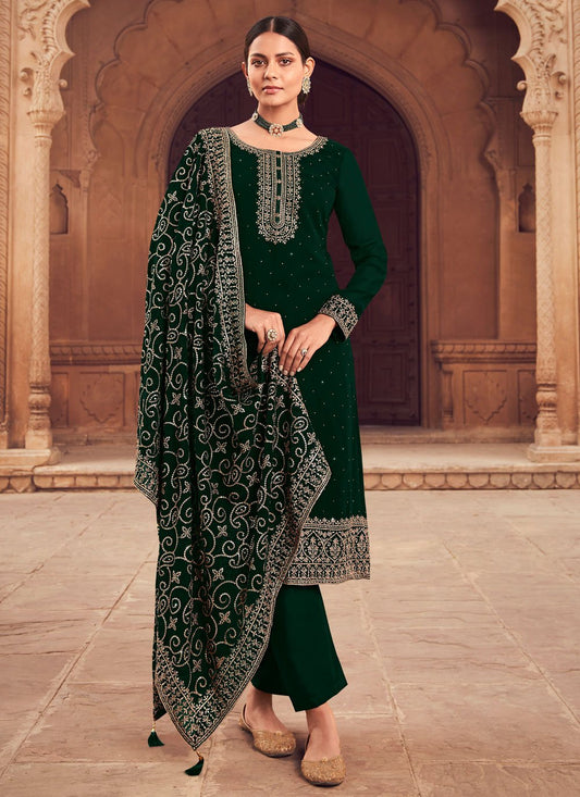 Salwar Suit Georgette Green Embroidered Salwar Kameez