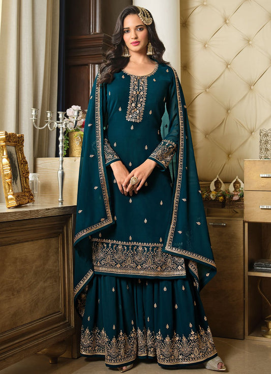 Trendy Suit Georgette Morpeach Embroidered Salwar Kameez