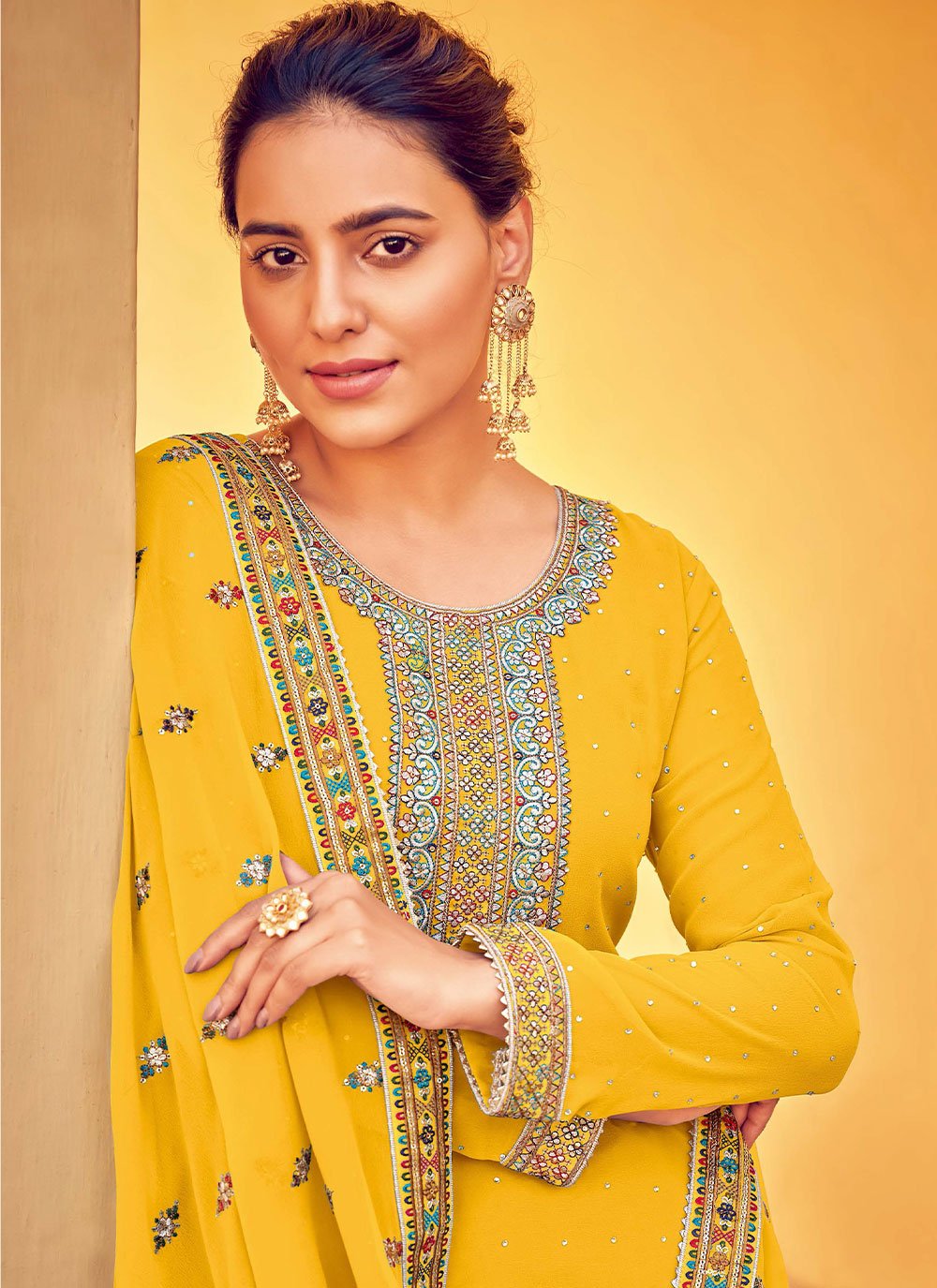 Salwar Suit Georgette Yellow Diamond Salwar Kameez