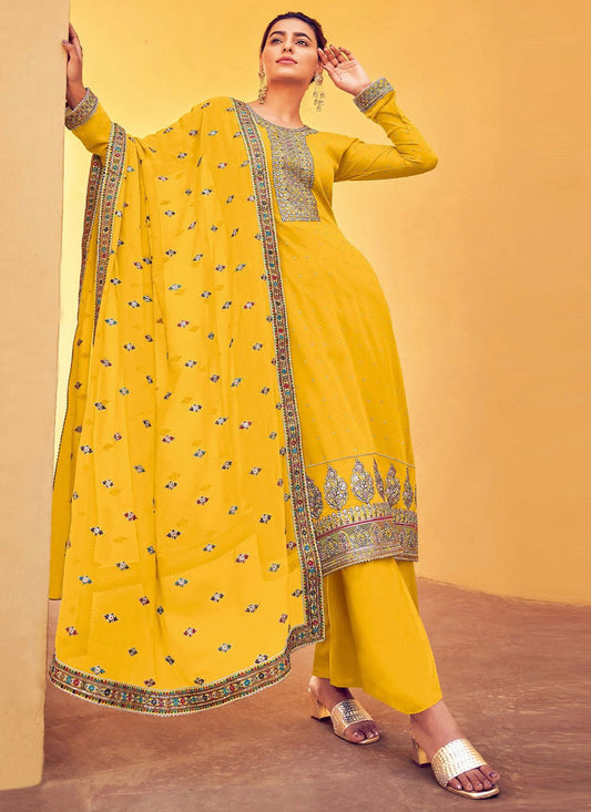 Salwar Suit Georgette Yellow Diamond Salwar Kameez