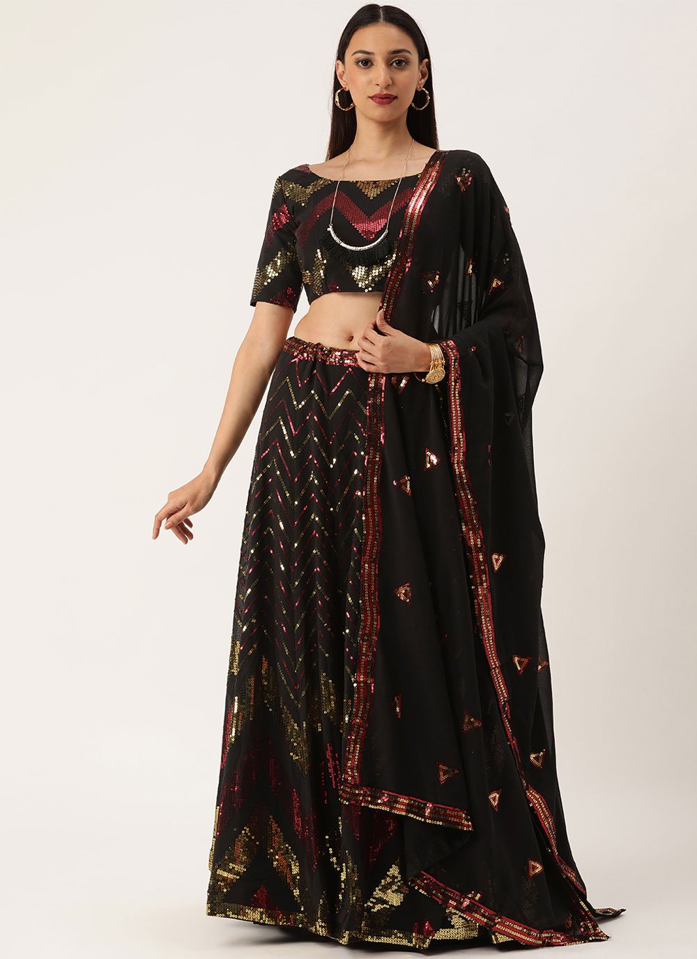 Lehenga Choli Georgette Black Embroidered Lehenga Choli