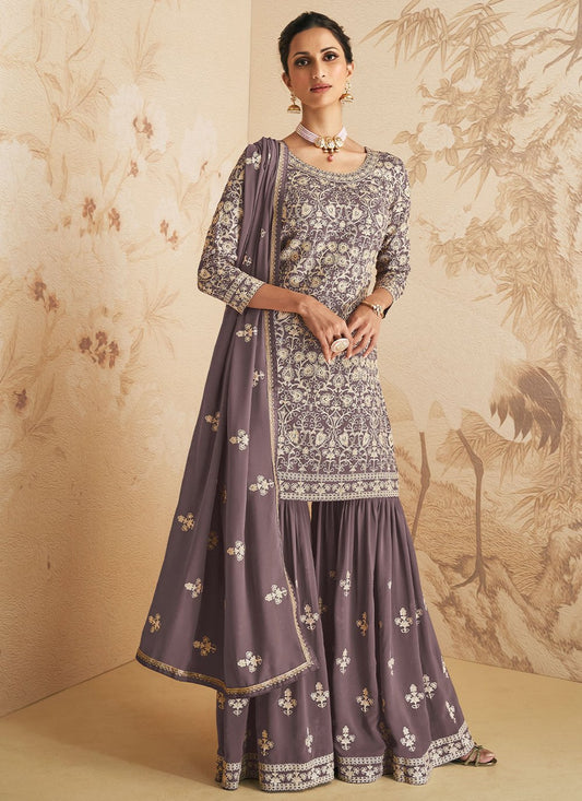 Salwar Suit Chinon Georgette Lavender Sequins Salwar Kameez