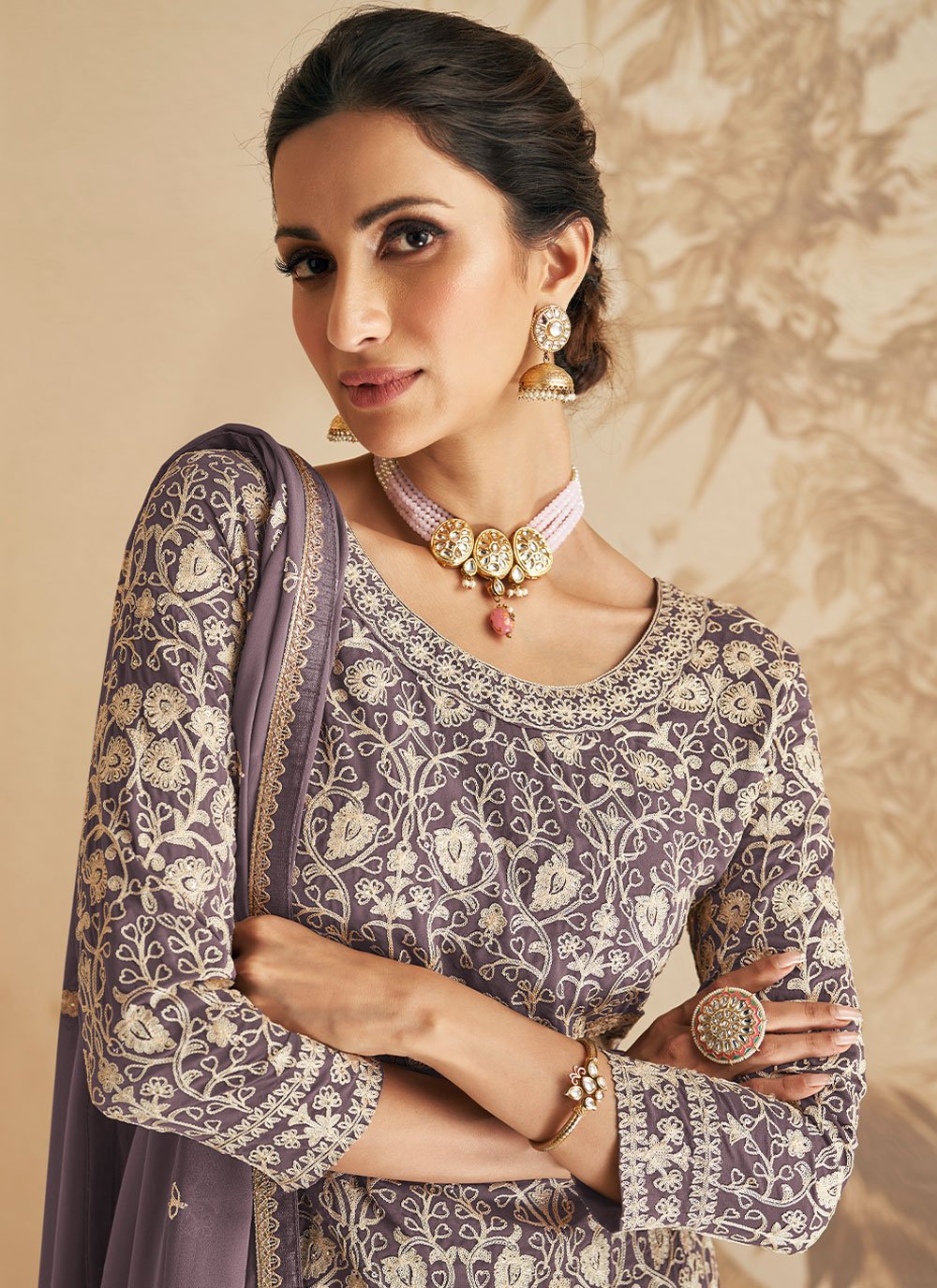 Salwar Suit Chinon Georgette Lavender Sequins Salwar Kameez