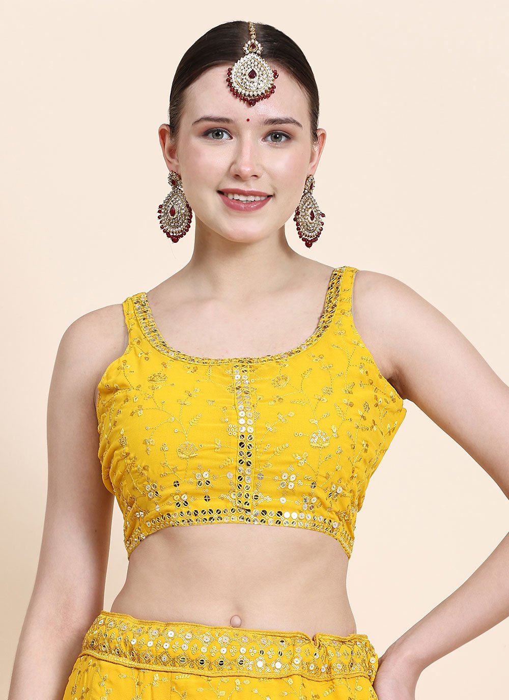 Lehenga Choli Georgette Yellow Sequins Lehenga Choli