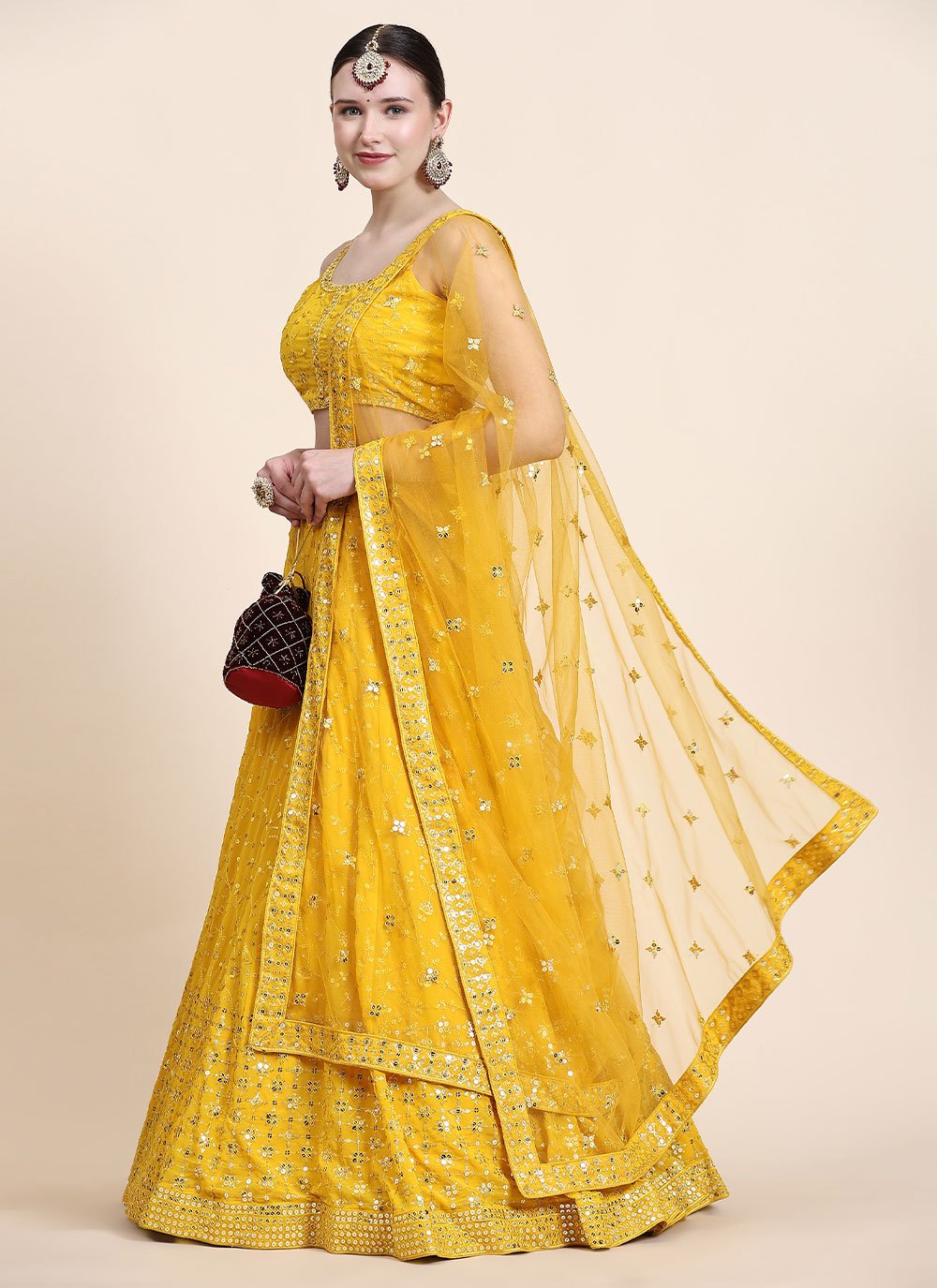 Lehenga Choli Georgette Yellow Sequins Lehenga Choli