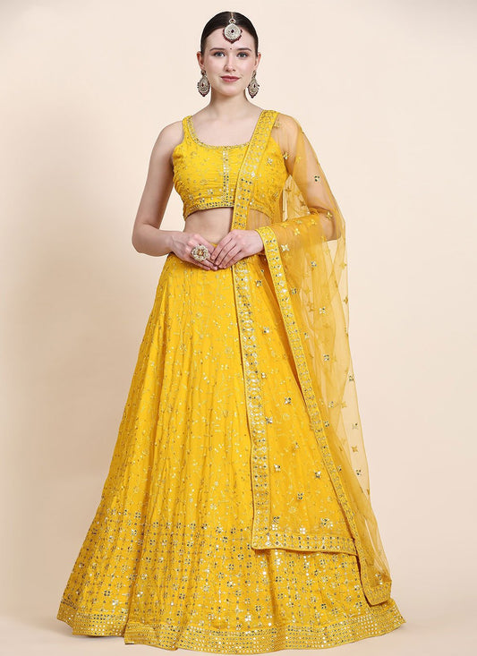 Lehenga Choli Georgette Yellow Sequins Lehenga Choli