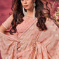 Classic Georgette Peach Fancy Work Saree