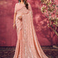 Classic Georgette Peach Fancy Work Saree