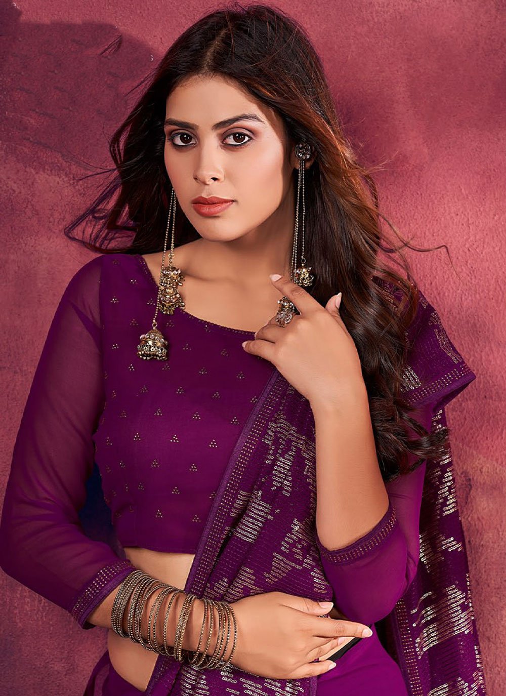 Contemporary Georgette Purple Fancy Work Saree