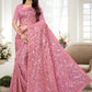 Classic Georgette Pink Sequins Saree