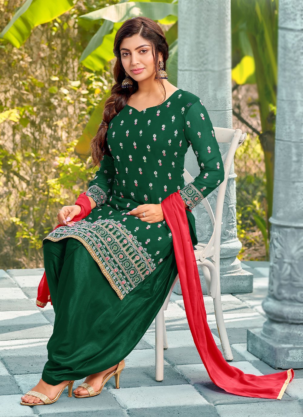 Patiala Suit Georgette Green Embroidered Salwar Kameez