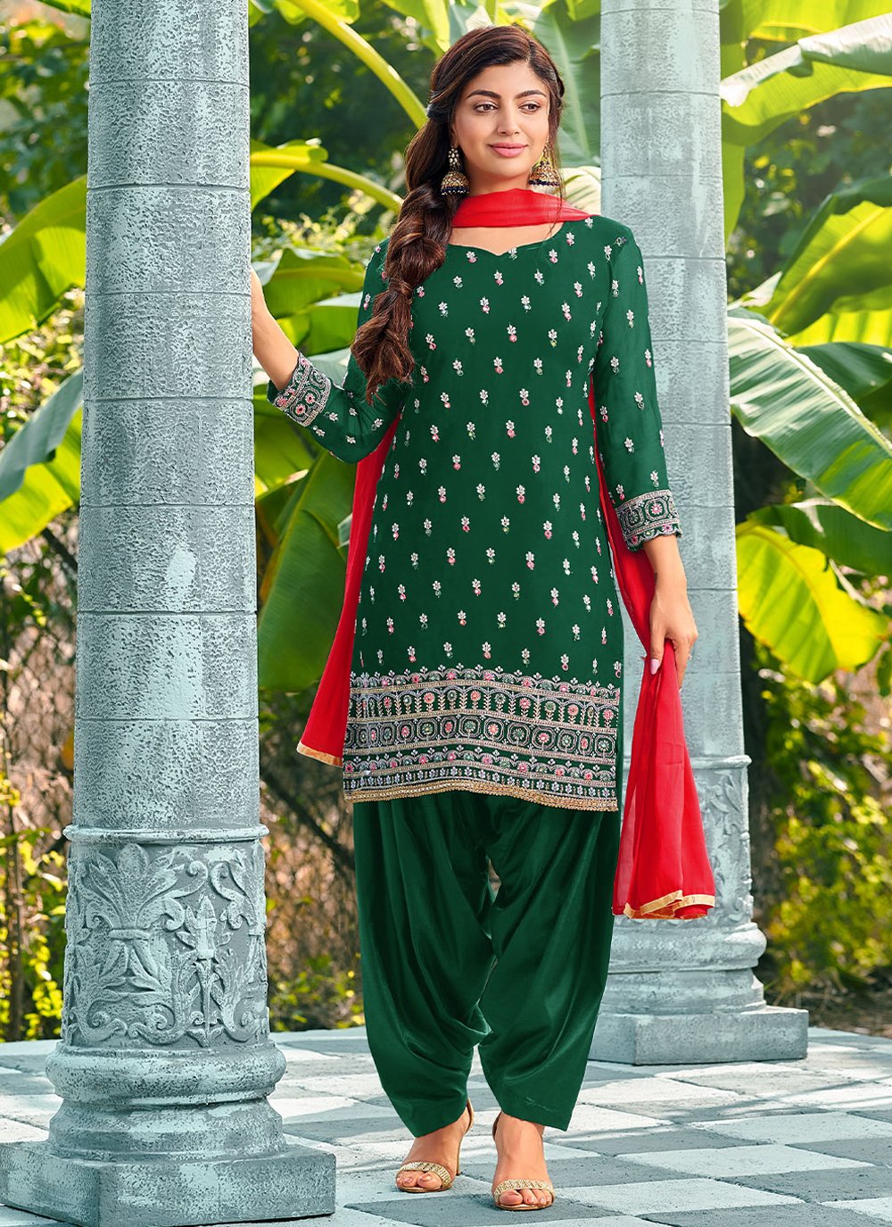 Patiala Suit Georgette Green Embroidered Salwar Kameez – Kajols