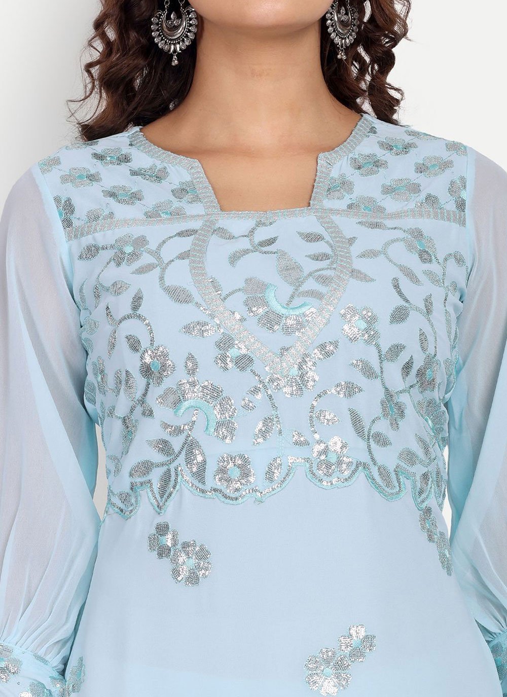 Salwar Suit Georgette Aqua Blue Multi Salwar Kameez