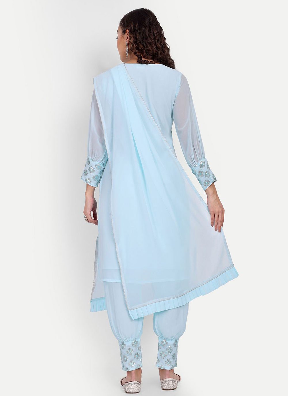 Salwar Suit Georgette Aqua Blue Multi Salwar Kameez