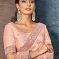 Classic Georgette Jacquard Peach Embroidered Saree