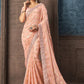 Classic Georgette Jacquard Peach Embroidered Saree