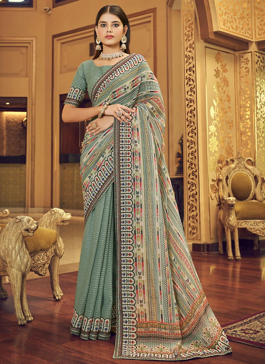 Classic Georgette Green Sequins Saree