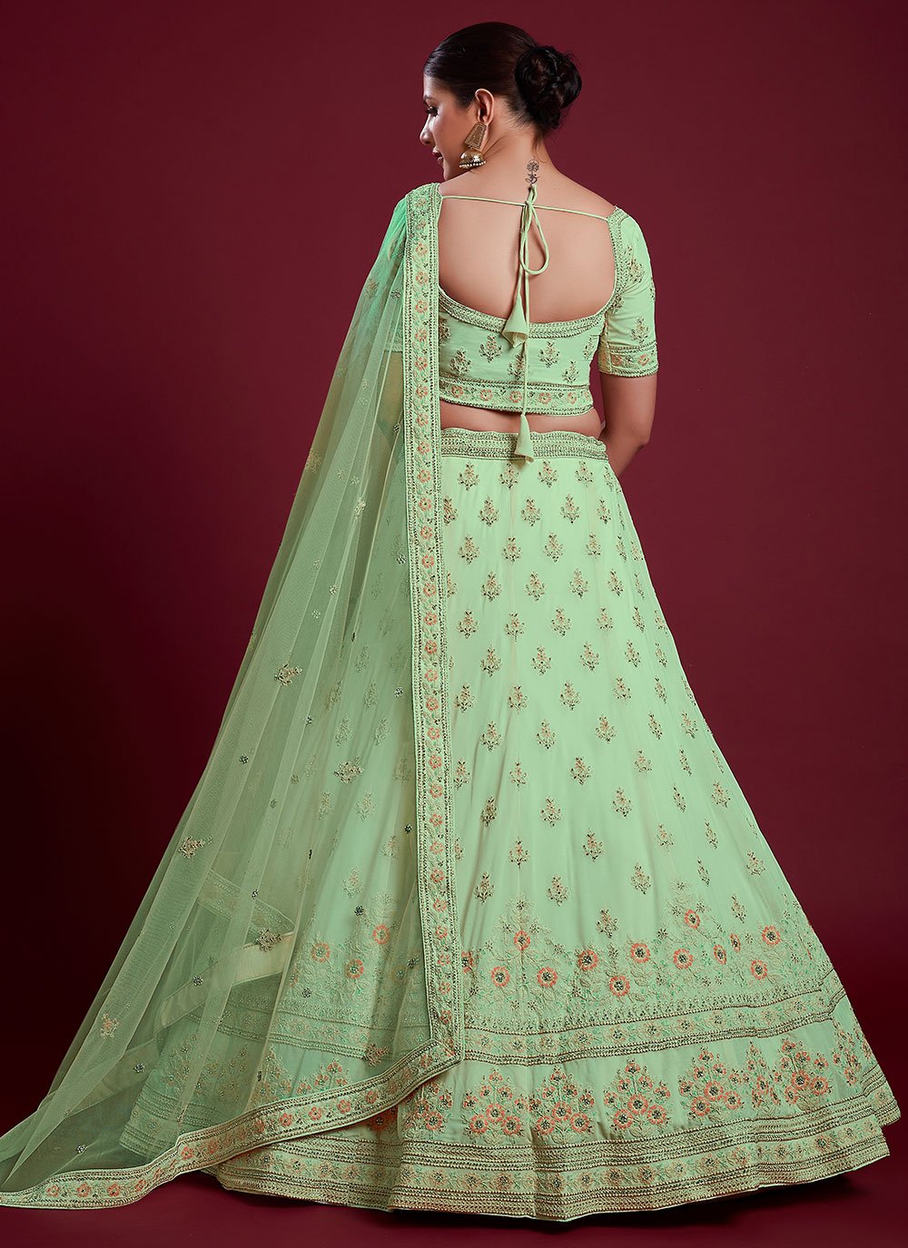 Lehenga Choli Georgette Green Dori Work Lehenga Choli