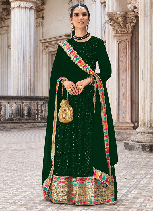 Salwar Suit Georgette Green Embroidered Salwar Kameez