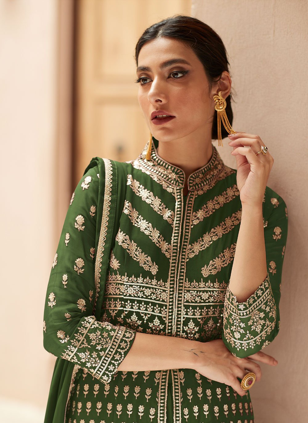 Salwar Suit Georgette Green Embroidered Salwar Kameez