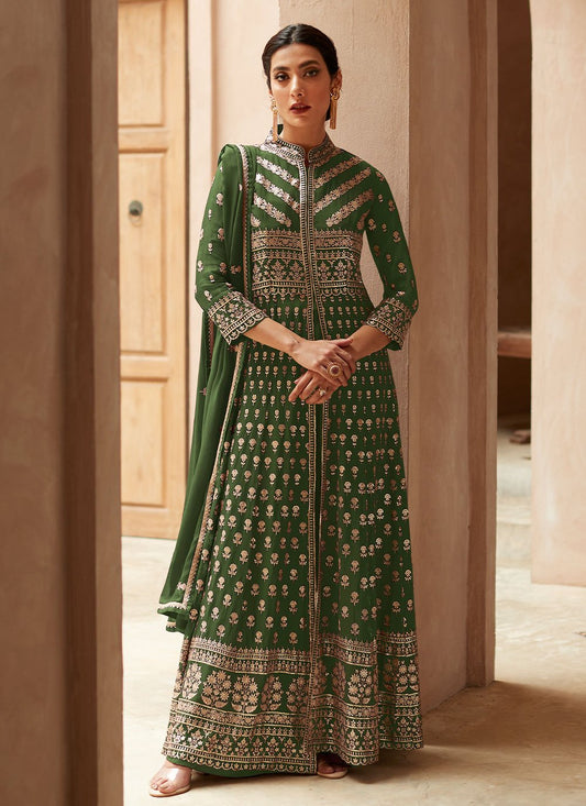 Salwar Suit Georgette Green Embroidered Salwar Kameez