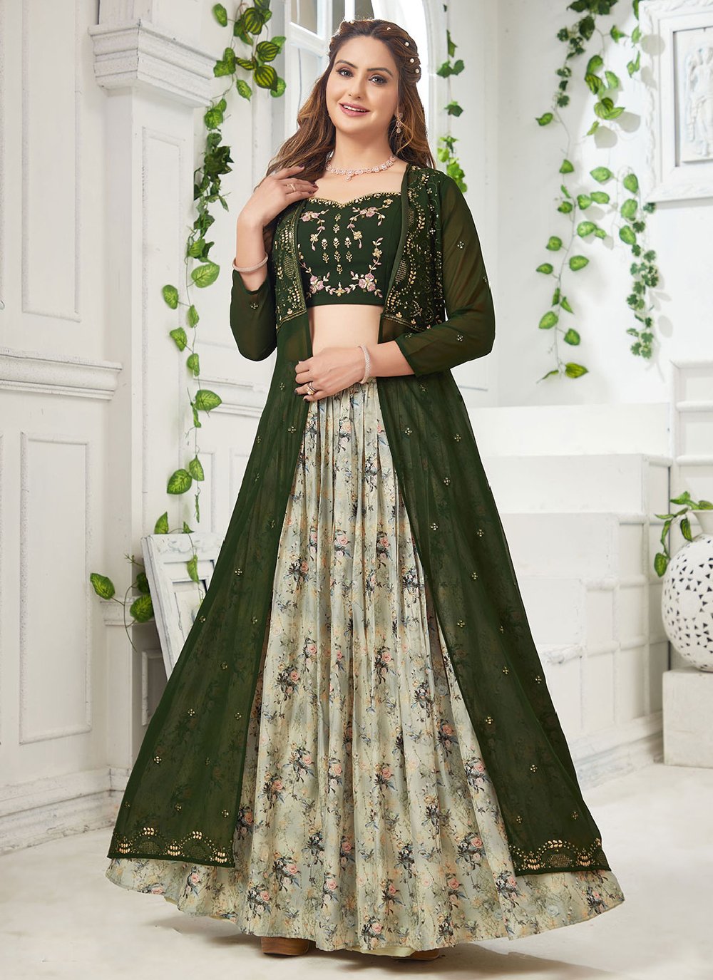 Lehenga Choli Georgette Green Embroidered Lehenga Choli