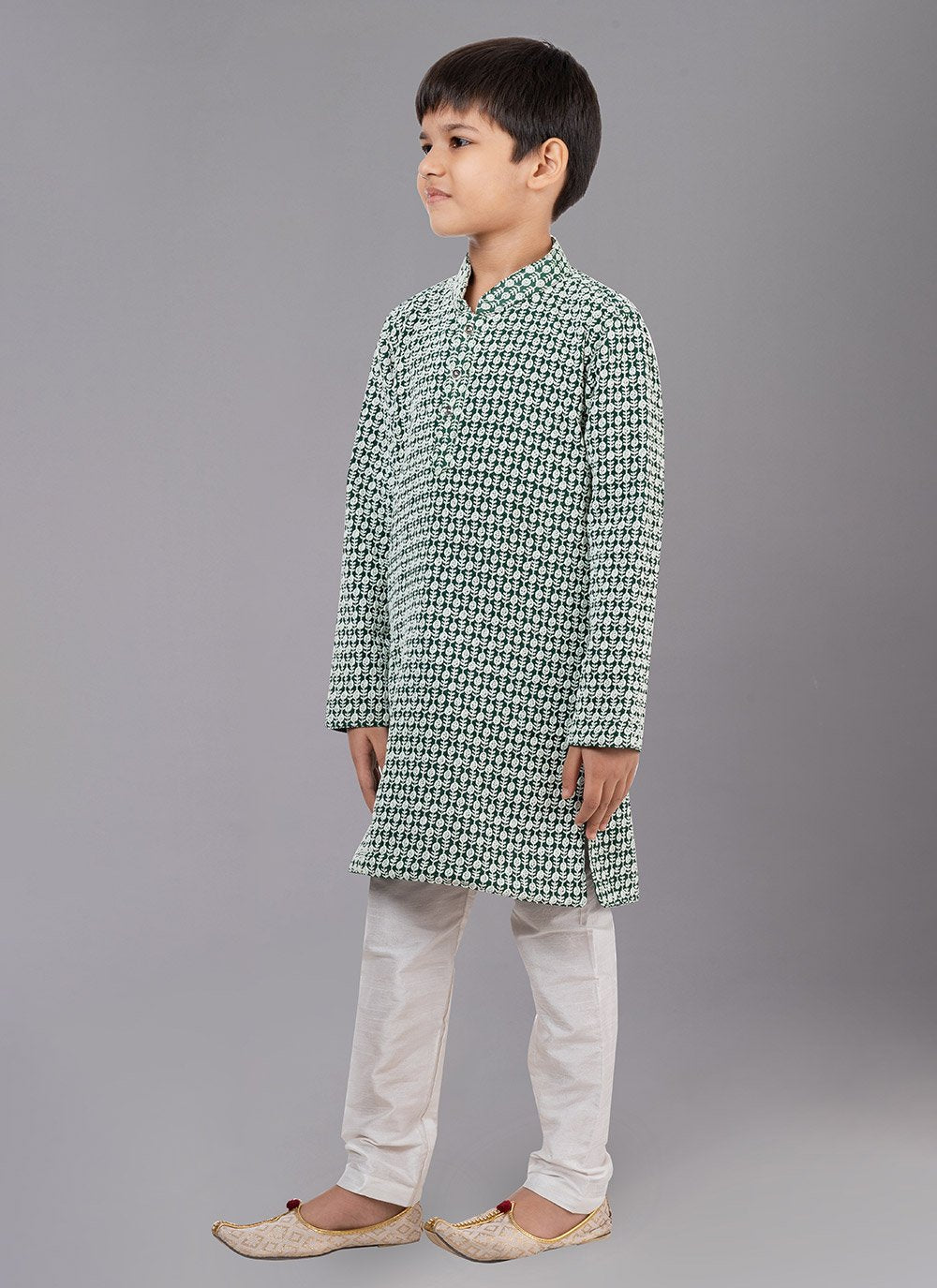 Kurta Pyjama Georgette Green Embroidered Kids