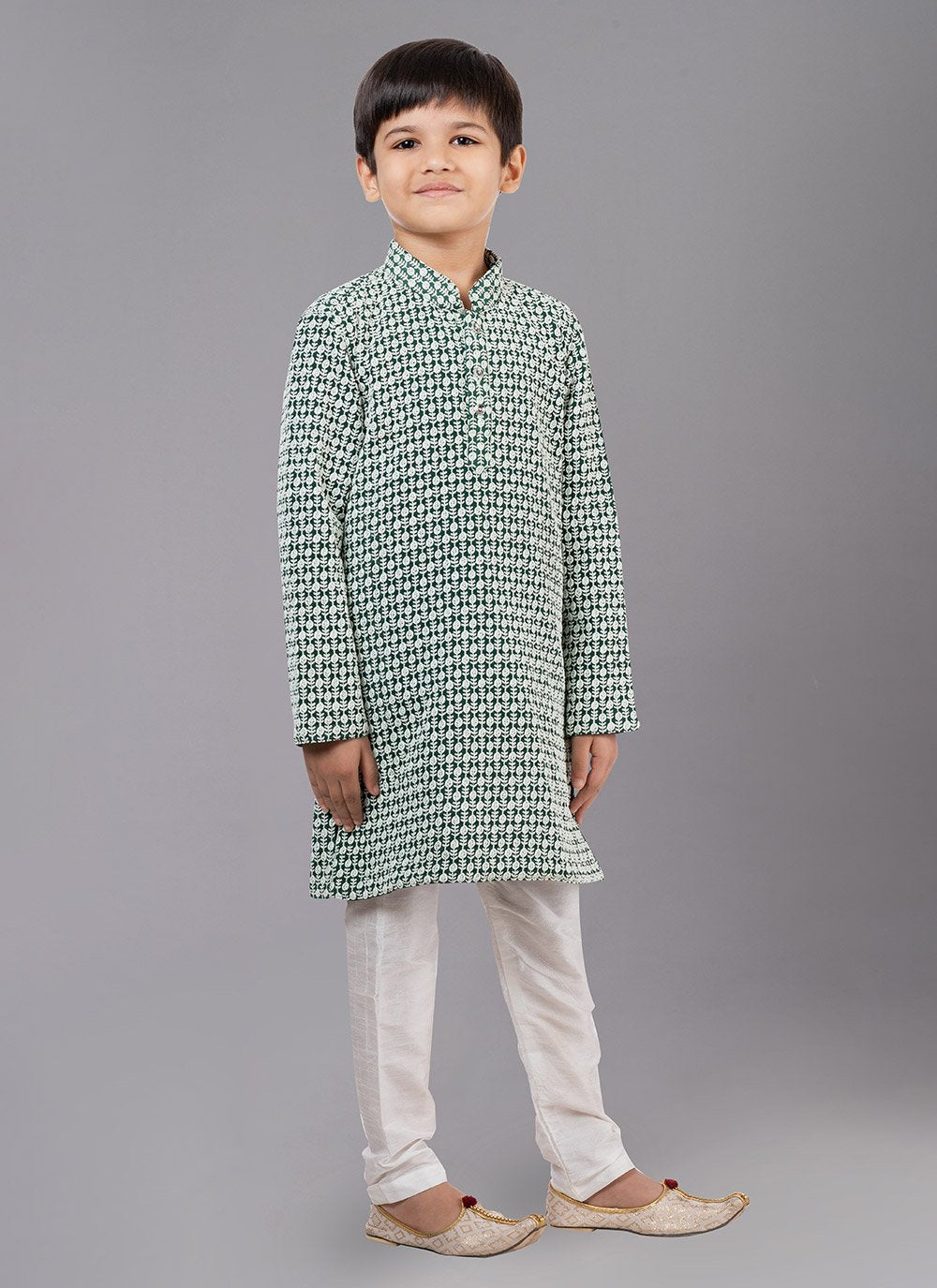 Kurta Pyjama Georgette Green Embroidered Kids