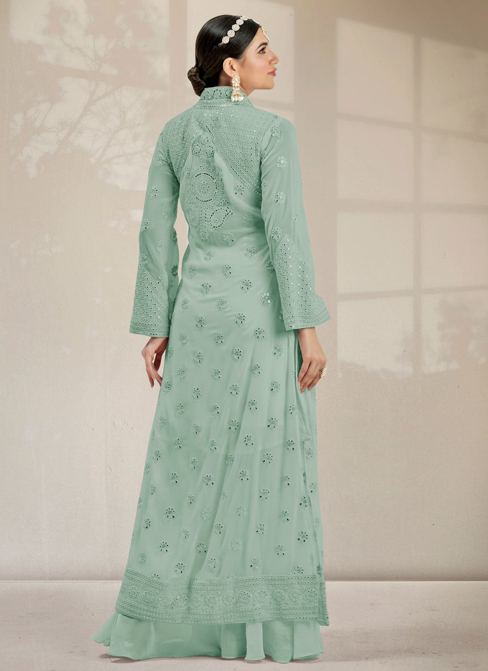 Salwar Suit Georgette Green Embroidered Salwar Kameez