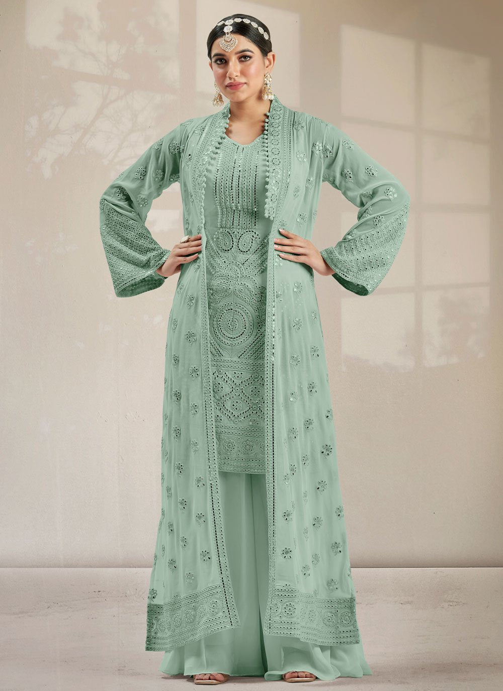 Salwar Suit Georgette Green Embroidered Salwar Kameez