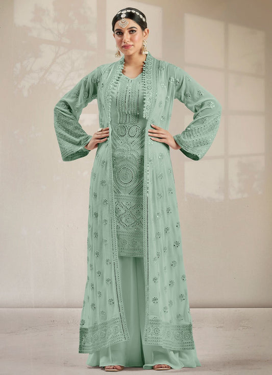 Salwar Suit Georgette Green Embroidered Salwar Kameez