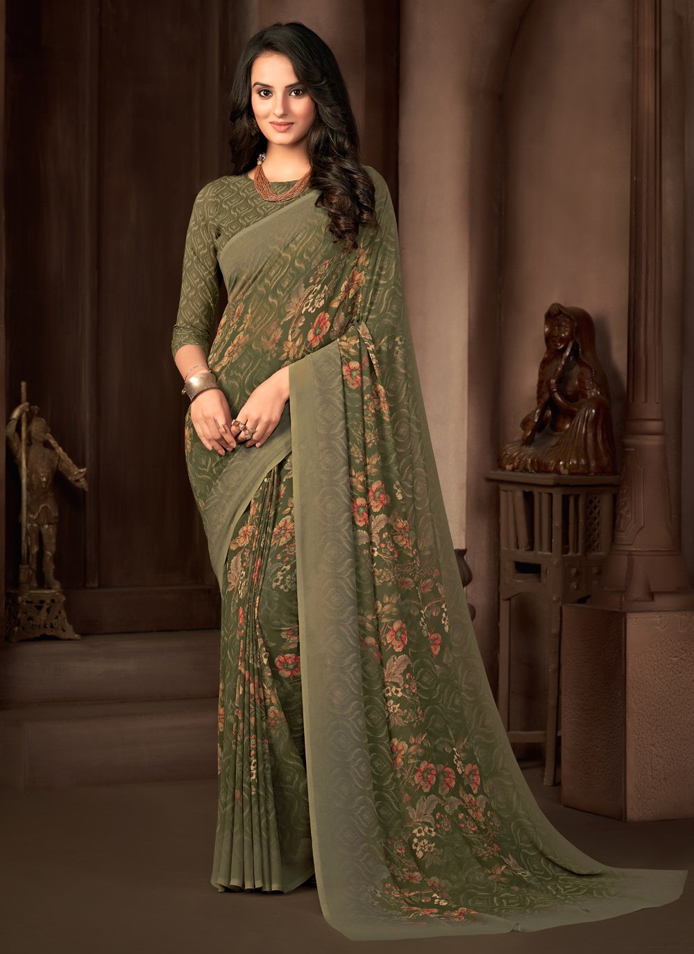 Trendy Saree Georgette Green Print Saree