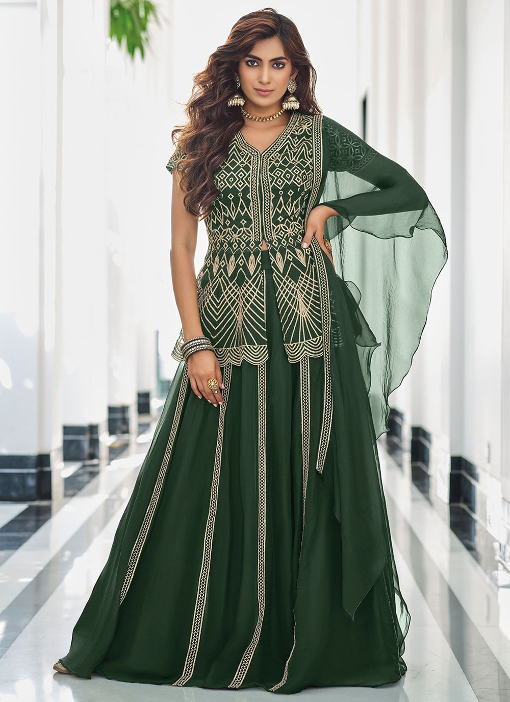 Salwar Suit Georgette Green Embroidered Salwar Kameez